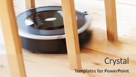  Presentation with robotic - Audience pleasing slides consisting of robots leg - robotic vacuum cleaner on laminate backdrop and a coral colored foreground