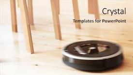  Presentation with robotic - Slides enhanced with robots leg - robotic vacuum cleaner on laminate background and a  colored foreground