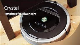  Presentation with robots - Beautiful slides featuring robots leg - robotic vacuum cleaner on laminate backdrop and a wine colored foreground