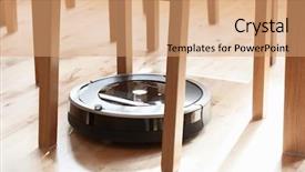  Presentation with robots - Amazing PPT layouts having robots leg - robotic vacuum cleaner on laminate backdrop and a  colored foreground