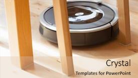  Presentation with robots - Slides enhanced with robots leg - robotic vacuum cleaner on laminate background and a lemonade colored foreground