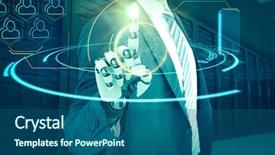  Presentation with robotic - Cool new PPT theme with robots small - composite of businessman with robotic backdrop and a ocean colored foreground