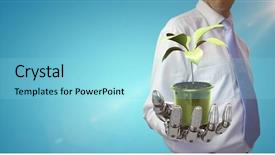  Presentation with plant nusery - Colorful presentation design enhanced with robots small - digital composite image of potted backdrop and a  colored foreground