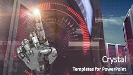  Presentation with robots - Slide set with robots small - graphic image of businessman background and a dark gray colored foreground