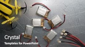  Presentation with batteries - PPT theme having robots small - yellow drone and batteries background and a dark gray colored foreground