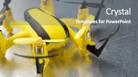  Presentation with drone - Cool new slide deck with robots small - yellow drone on a metal backdrop and a gray colored foreground