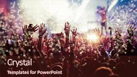  Presentation with music festival - Amazing PPT theme having rock - crowd at concert - summer backdrop and a wine colored foreground