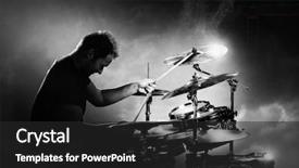  Presentation with drums - Presentation theme consisting of rock - drummer playing the drums background and a dark gray colored foreground
