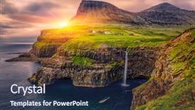  Presentation with village - Amazing PPT theme having rock - gasadalur village and beautiful waterfall backdrop and a navy blue colored foreground