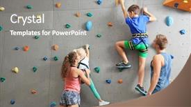  Presentation with rock wall - Presentation theme enhanced with rock - instructors helping children climb wall background and a gray colored foreground