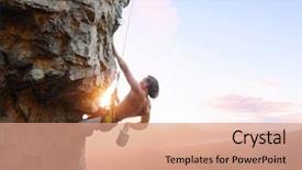  Presentation with vertical - Colorful presentation theme enhanced with rock - young man climbing vertical wall backdrop and a coral colored foreground