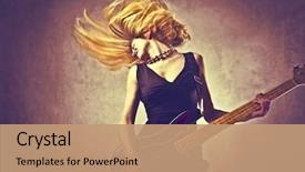  Presentation with guitar - Slides having rock - young woman playing the guitar background and a coral colored foreground