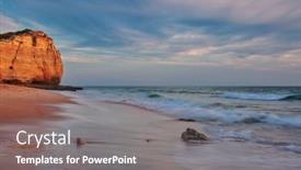  Presentation with sunset beach - Presentation theme having rock-at-sunset-light background and a gray colored foreground