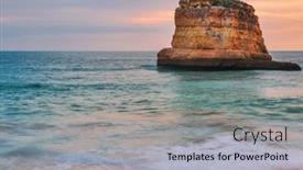  Presentation with sunset beach - PPT layouts enhanced with rock-at-sunset-light background and a light gray colored foreground