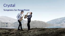  Presentation with rock band - Amazing slides having rock band teens - duet of young man backdrop and a sky blue colored foreground