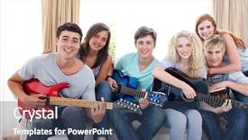  Presentation with rock band - Presentation consisting of rock band teens - group of teenagers playing guitar background and a ocean colored foreground
