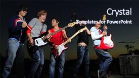  Presentation with teenagers - Theme with rock band teens - group of trendy teenagers background and a wine colored foreground