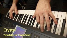  Presentation with rock band - Presentation theme featuring rock band teens - hands of keyboard player background and a tawny brown colored foreground