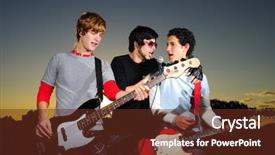  Presentation with rock band - Beautiful PPT theme featuring rock band teens - portrait of three trendy teenagers backdrop and a tawny brown colored foreground