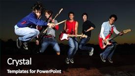  Presentation with rock band - PPT theme having rock band teens - portrait of young trendy teenager background and a wine colored foreground
