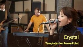  Presentation with electrical energy electric power lines - Colorful PPT layouts enhanced with rock band teens - vocalist girl is singing electrical backdrop and a tawny brown colored foreground