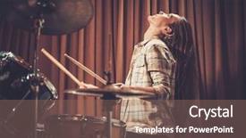  Presentation with girl teens - Slide deck enhanced with rock band teens - young cheerful girl behind drums background and a coral colored foreground