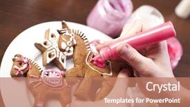  Presentation with cookie - Audience pleasing presentation theme consisting of rock candy - close-up of hands with gingerbread backdrop and a coral colored foreground