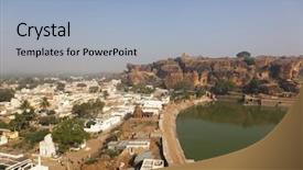  Presentation with city india - Presentation theme consisting of vishnu - rock carved temples artifial lake background and a light blue colored foreground