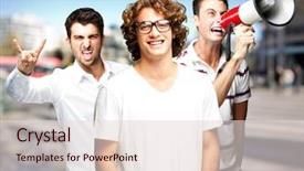  Presentation with city - Amazing PPT layouts having rock claimbing - young people shouting with megaphone backdrop and a  colored foreground