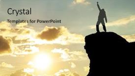  Presentation with man on top of mountain - Cool new presentation theme with man on top of mountain backdrop and a light gray colored foreground
