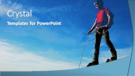  Presentation with rock climber - Presentation design featuring rock climber partial cloudy sky horizontal orientation background and a teal colored foreground