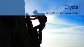  Presentation with rock climber - Cool new PPT theme with mountain climbing - rock climber silhouette partial cloudy backdrop and a light blue colored foreground