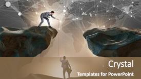 Presentation with rock climbing - Beautiful presentation design featuring rock climbing business - businessman helping colleague with rope backdrop and a coral colored foreground