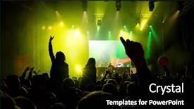  Presentation with concert - Presentation theme with rock concert silhouettes of happy people raising up hands background and a black colored foreground