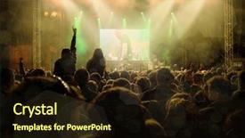  Presentation with concert - Presentation theme consisting of rock concert silhouettes of happy people raising up hands background and a wine colored foreground