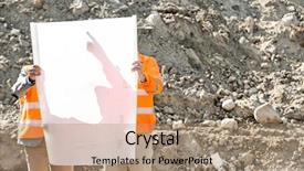  Presentation with construction site construction - Presentation featuring rock engineering - engineers examining blueprint at construction background and a coral colored foreground