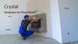  Presentation with rock wall - Audience pleasing slides consisting of rock engineering - fireplace installing in white brick backdrop and a light gray colored foreground