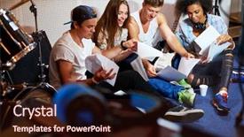  Presentation with rock band - Colorful presentation theme enhanced with rock engineering - music band during cd recording backdrop and a  colored foreground