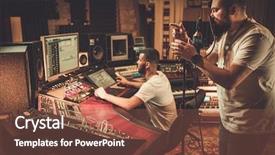  Presentation with singer - Colorful presentation design enhanced with rock engineering - sound engineer and singer recording backdrop and a tawny brown colored foreground