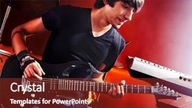  Presentation with disco in night club - Amazing PPT layouts having rock event - man playing guitar in night backdrop and a tawny brown colored foreground