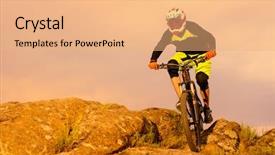 Presentation with cyclist - Cool new PPT theme with rock extreme sport concept free backdrop and a coral colored foreground