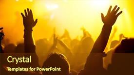  Presentation with green stage lights - PPT theme enhanced with rock festival - silhouettes of concert crowd background and a tawny brown colored foreground