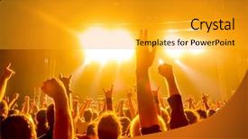  Presentation with concert stage empty stage - Cool new PPT theme with rock festival - silhouettes of concert crowd backdrop and a gold colored foreground