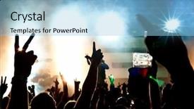  Presentation with stage lights - Presentation theme with rock festival - silhouettes of concert crowd background and a light blue colored foreground