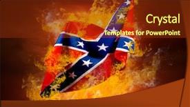  Presentation with fire close up flames - Colorful presentation design enhanced with rock flag around fire flames backdrop and a tawny brown colored foreground