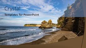  Presentation with island - Slide deck enhanced with rock-formations-on-the-beach background and a light blue colored foreground