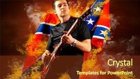  Presentation with flames - PPT layouts with rock guitarist play on the electric guitar around fire flames background and a tawny brown colored foreground