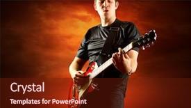  Presentation with flames - PPT theme with rock guitarist play on the electric guitar around fire flames background and a tawny brown colored foreground