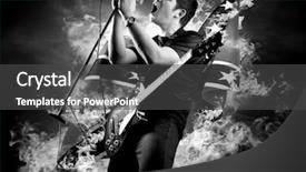  Presentation with flames - Cool new PPT layouts with rock guitarist play on the electric guitar around fire flames backdrop and a dark gray colored foreground