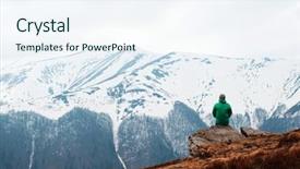  Presentation with green travel - Beautiful presentation theme featuring rock in spring mountains backdrop and a sky blue colored foreground